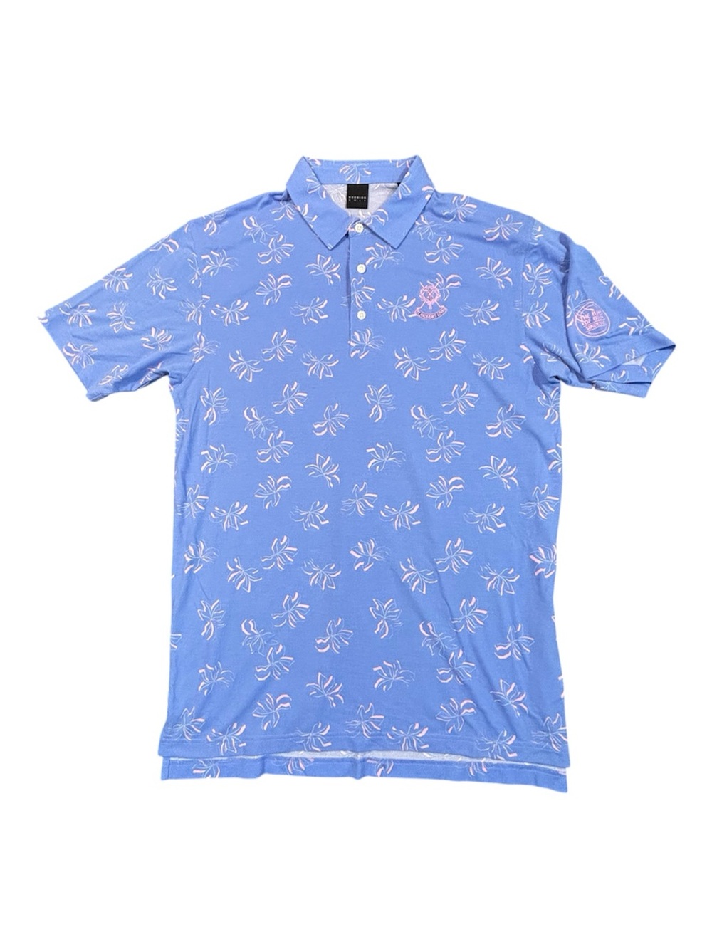Dunning Golf Polo Mens XL Blue Pink Floral St Andrews Links Performance Shirt